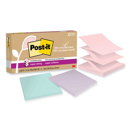 POST IT NOTES SUPER STICKY 100% Recycled Paper Super Sticky Notes, 3 x 3, Wanderlust Pastels, 70 Sheets/Pad, 6PK 70007079950